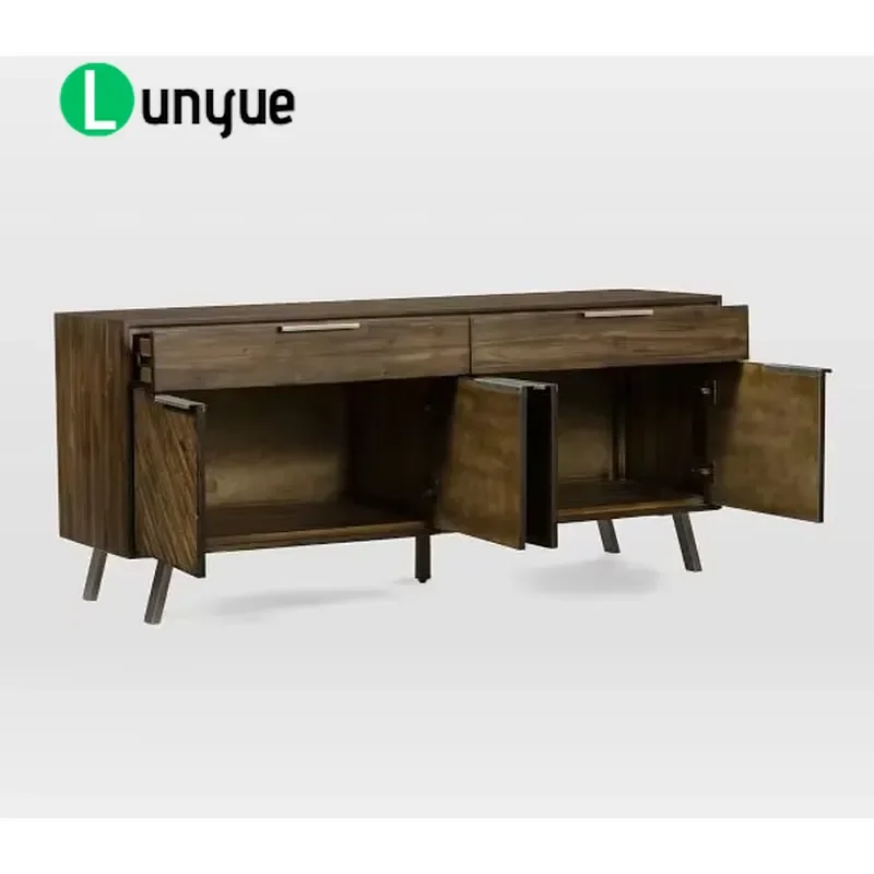 European Retro Solid Wood Metal 4 Door 2 Drawer Storage Cabinet Locker For Living Room Kitchen Furniture Durable Home