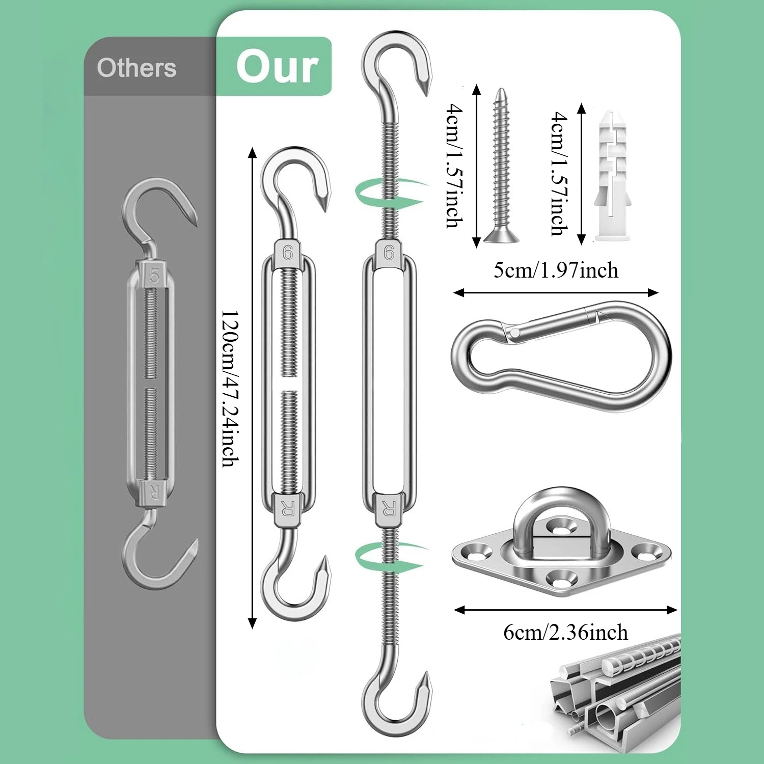 

1set Stainless Steel Sun Shade Sail Hardware Kit - For Triangle & Rectangle Canopy Installation,Outdoor Patio/Garden/Backyard