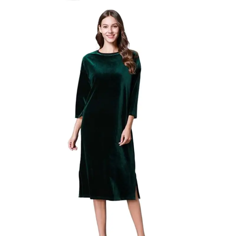 

Women Luxury Three Quarter Sleeve Velvet Dress Festa Elegant Event Party Robe Spring velour dress Vestidos