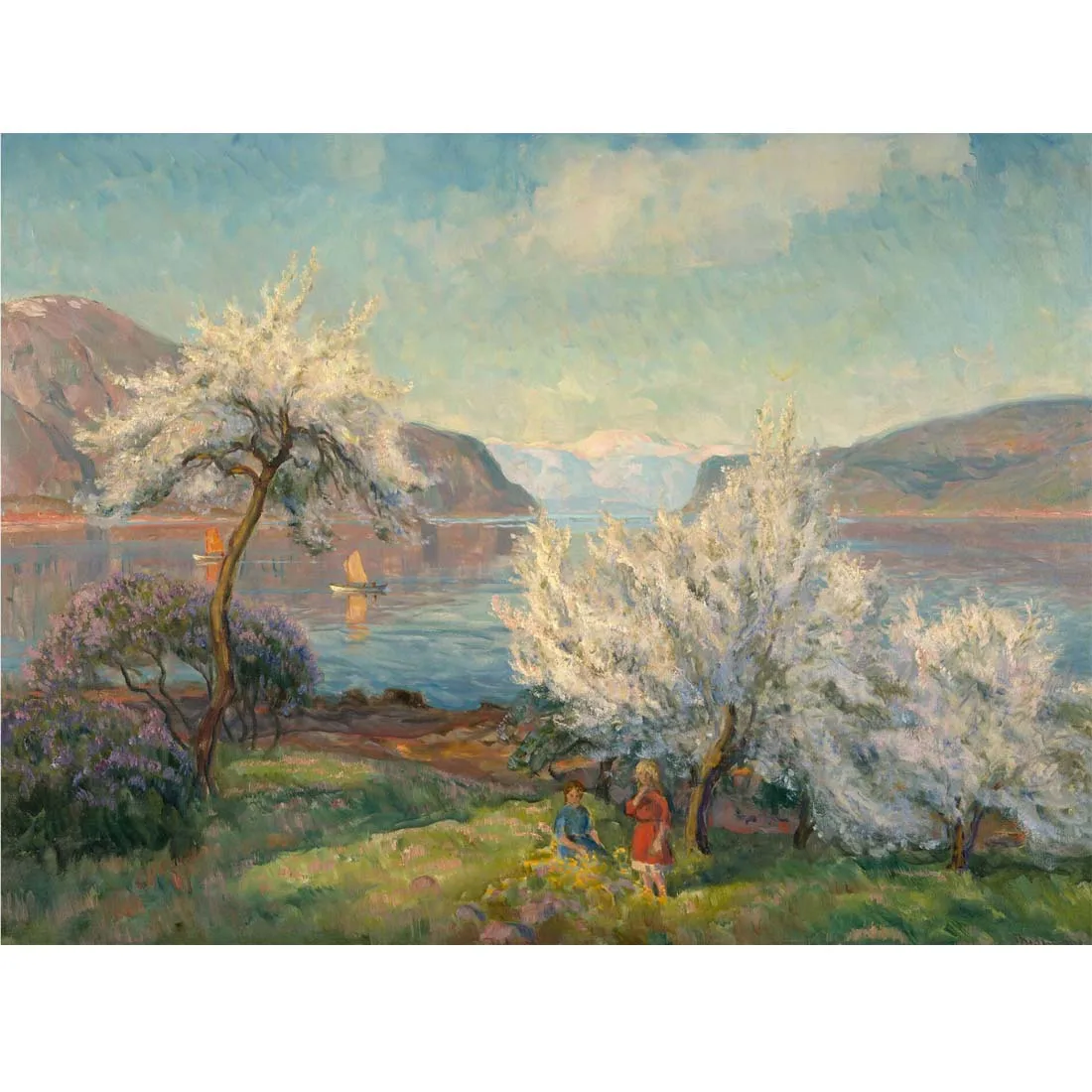 100% hand painted high quality reproduction of Spring by Thorolf Holmboe Landscape oil painting on canvas Home wall decor