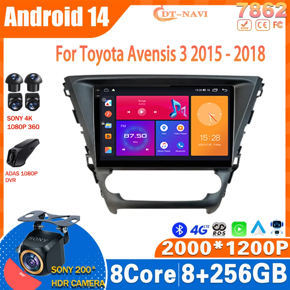 

Android 14 For Toyota Avensis 3 2015 - 2018 Multimedia Video Player GPS Carplay NO 2DIN DVD 4G WIFI BT Navigation GPS Head Unit