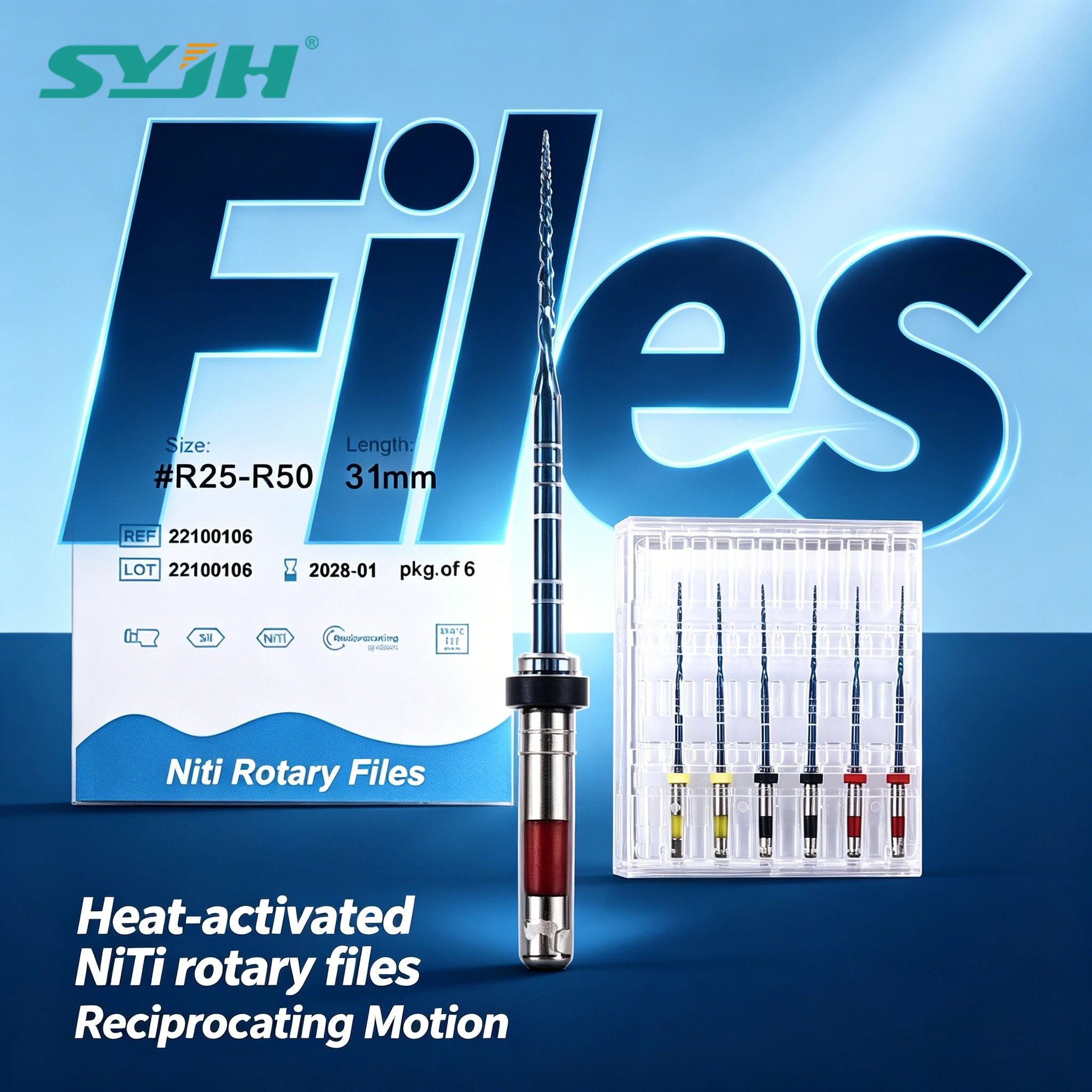 

30Pcs/5Box Blue Files Nitinol Rotary Universal Engine Endodontic Anti-Fatigue Constant Needle Dentist R25/40/50 Root Canal File