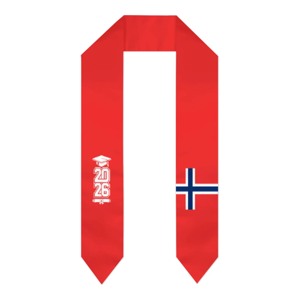 

Class of 2026 Norway Flag Scarf Graduation Sash Stole International Study Abroad Adult Unisex Party Accessory Top Print