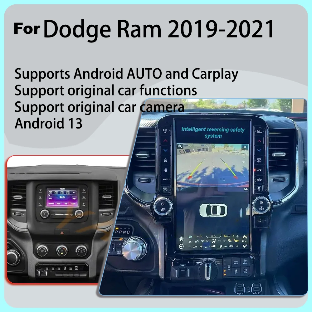 13.6 Inch Android 14 Car Radio For Dodge RAM 1500 2500 3500 2019 - 2022 Multimedia Auto Stereo Player Touch Screen GPS Navigatio