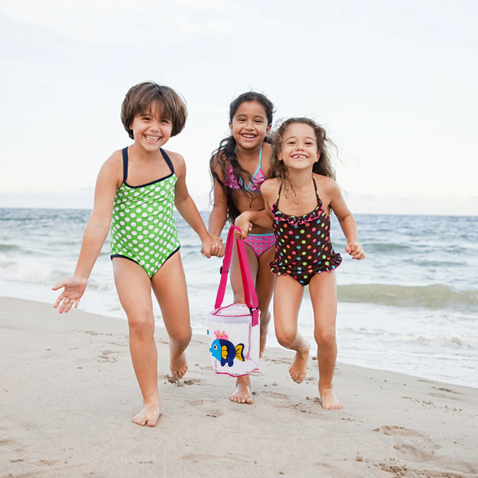 Sac à jouets en coquillage de plage, fermeture éclair en maille, pochette de rangement pour jeu de sable pour enfants, sangle réglable, grande capacité pour l'extérieur