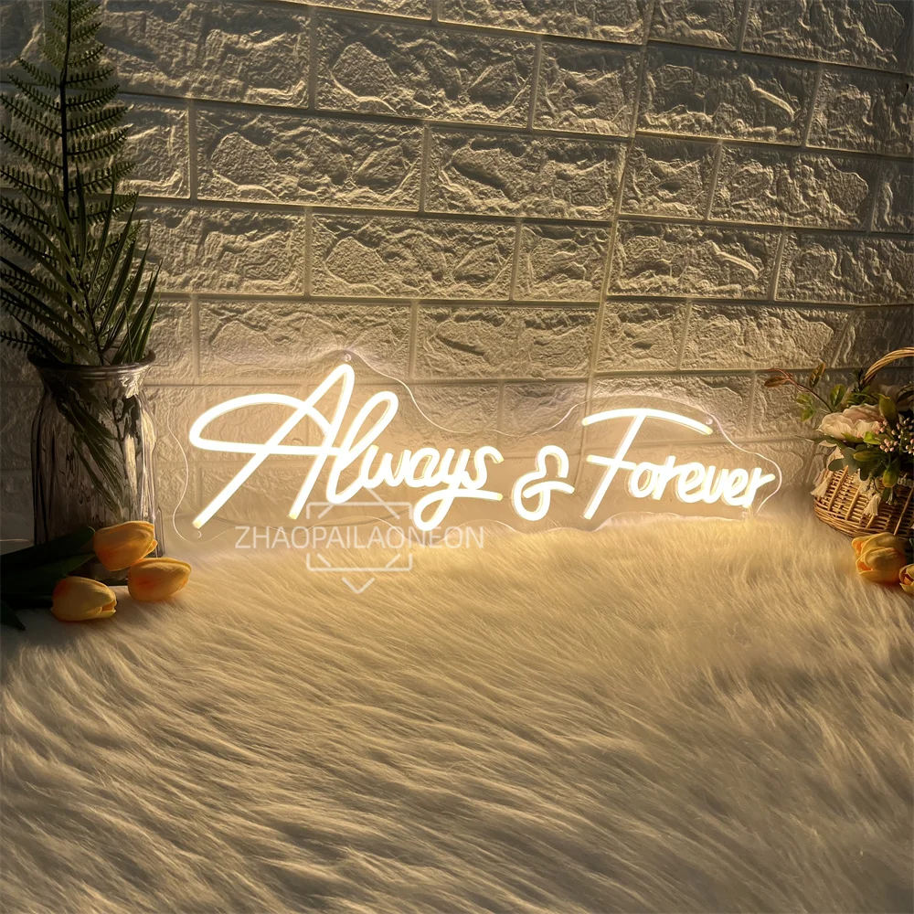 Always Forever Neon Sign Led Wall Room Decor Marriage Wedding Romantic Letter Neon Light Signs Bedroom Decoration Dimmable Lamp