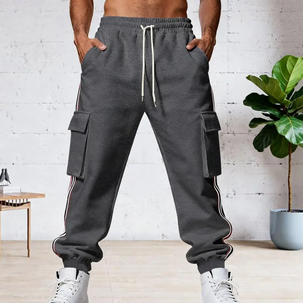 Loose Fit Men Pants Men's Winter Jogger Pants with Drawstring Waist Thickened Warm Cargo Sweatpants Lightweight for Running