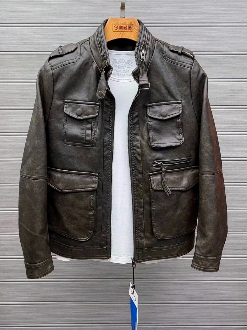 

Осенний новый мужской топ из искусственной кожи с воротником-стойкой, удобный модный, высококачественный, легкий, облегающий, молодежный тренд