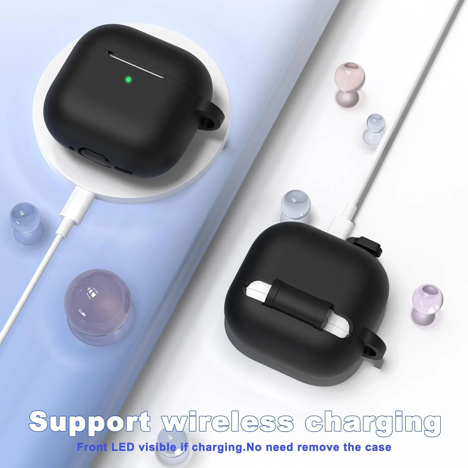 غطاء حافظة لأجهزة AirPods 4 2024 من السيليكون الناعم الممتص للصدمات مع سلسلة مفاتيح ومجموعة تنظيف وحبل لسماعات AirPods 4