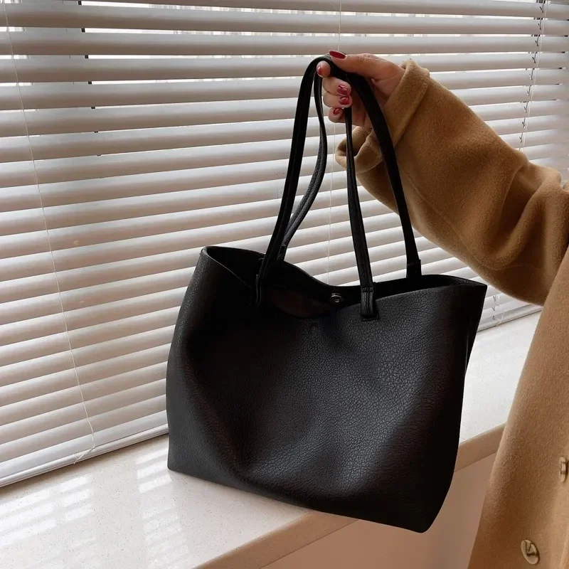 Women Shoulder Bags 2023 Autumn New Fashion Soft Leather Personality Large Capacity Solid Color Fashionable Tote Bag