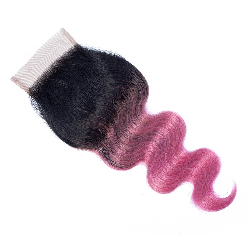 MogulHair-extensiones de cabello humano Remy con cierre, accesorio capilar con ondas de encaje transparente, color rosa, 1B, 2/3 mechones, 10-22 pulgadas