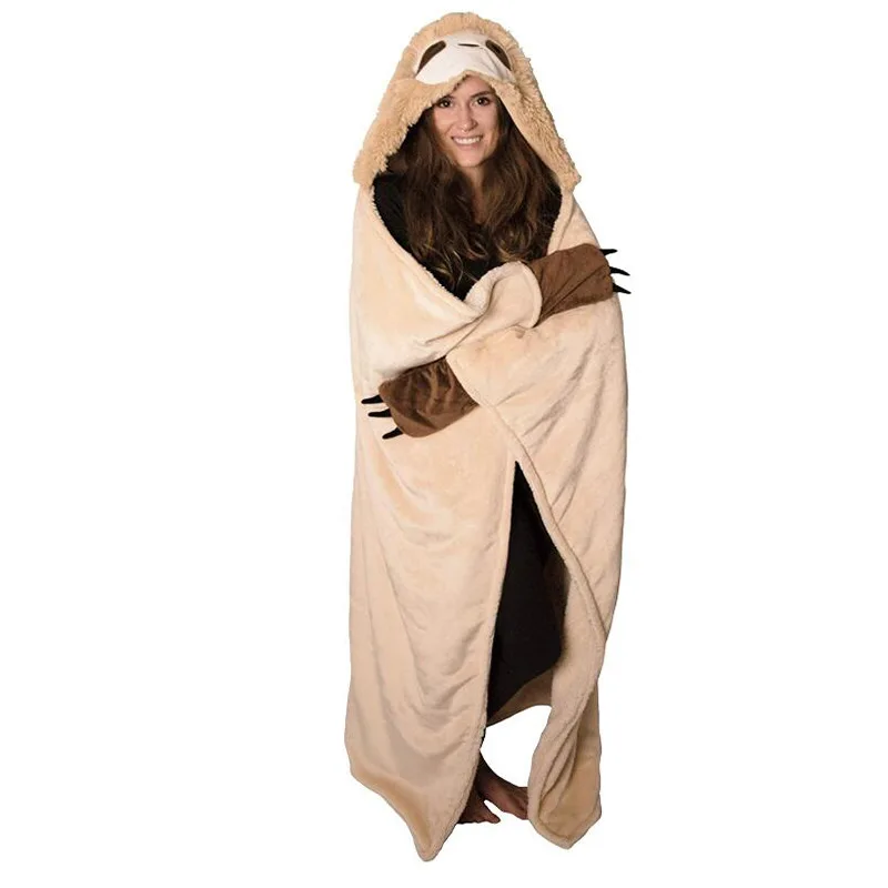 New Style Animal Sloth Cloak Cartoon Animal Blanket Cosplay Costume Hooded flannel blanket  Sloth