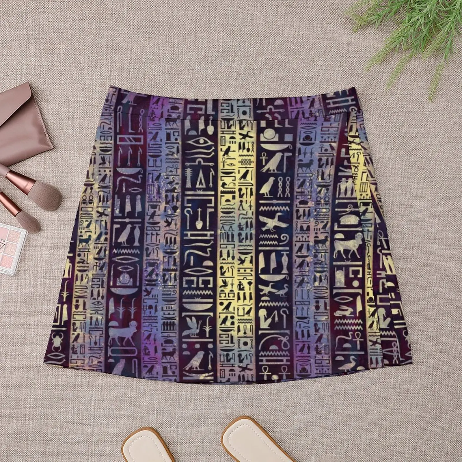 Hiéroglíficos egipcios sobre violeta textura pintada Mini falda falda de lujo para mujer faldas para mujer Falda de mujer Mini