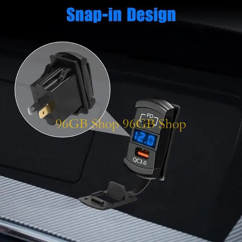 96GB 3 In 1 Car Charging Adapter With Type C PD And USB QC3 0 Fast Charging Double Ports LED Display For Truck SUV Motorhome