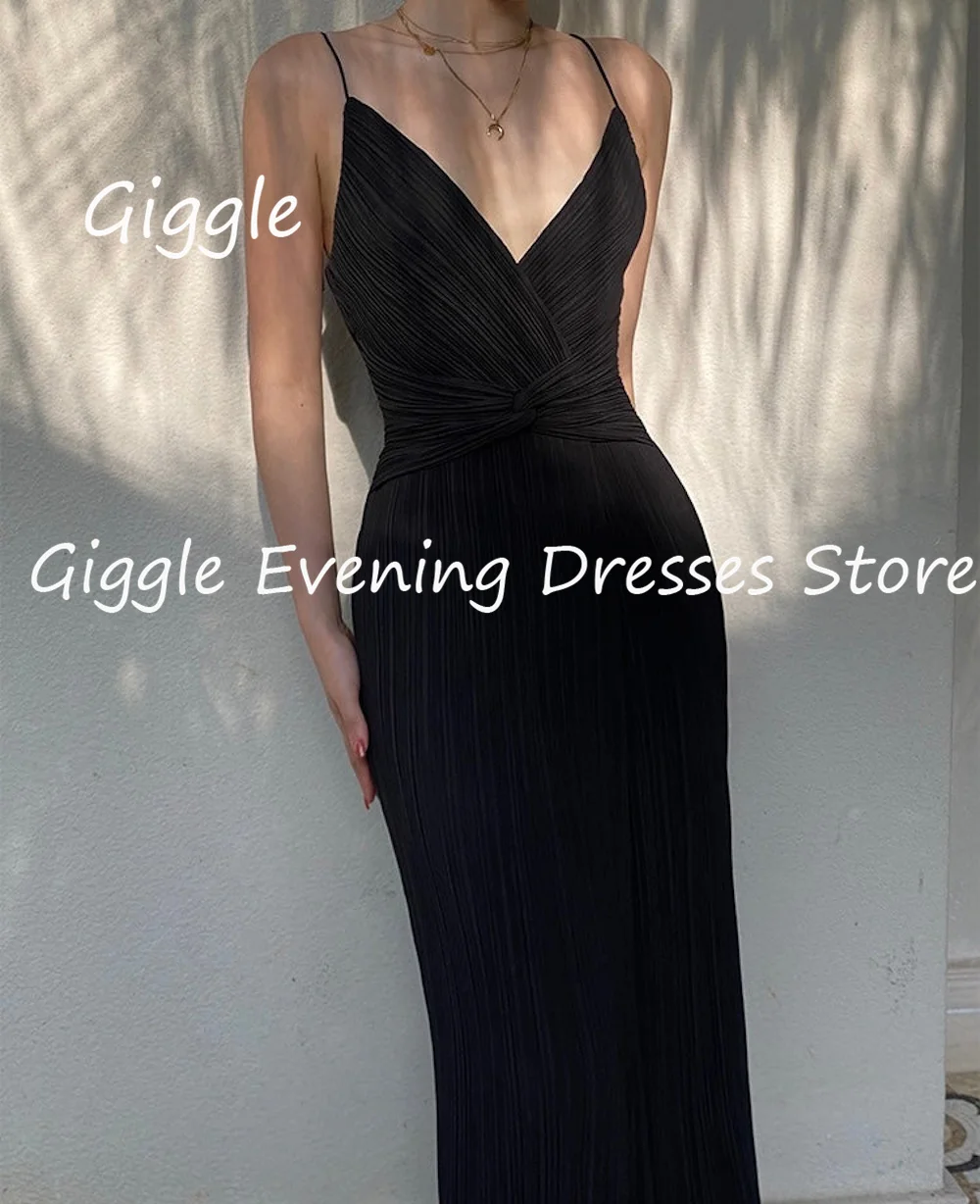 Giggle Satin Mermaid V-neck Korea Ruffle Formal Elegant Prom Gown Ankle Length Popular Evening Party Dresses for Women 2023