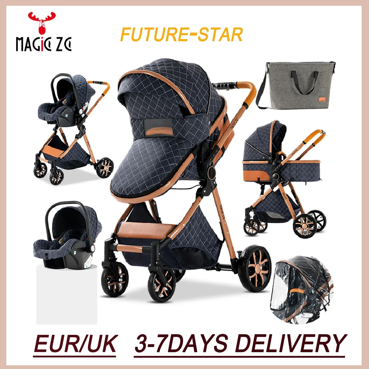 Baby stroller 3 in 1 stroller baby carriage lightweight stroller Mother kids baby carts High landscape stroller travel pram