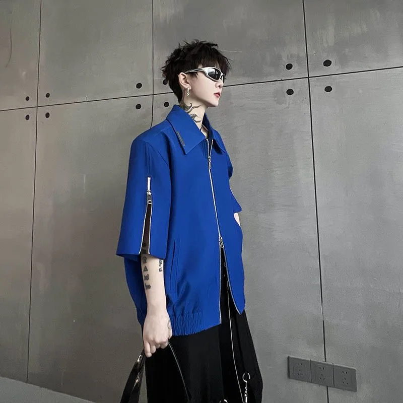 

Men Klein Blue Zipper Tops Shirt Blouse Male Zipper Handsome Y2K Ins Chic Trendy Zipper Gothic Punk Nightclub Tees Party T Shirt