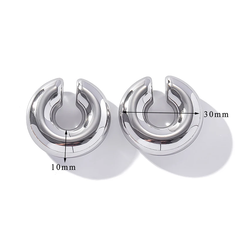 Mode Dicke Runde C Form Chunky Hoop Ohrringe Frauen Glänzend Kreis Gold Silber Farbe Stahl Nadel Stud Huggie Ohrringe Schmuck – Detail 8