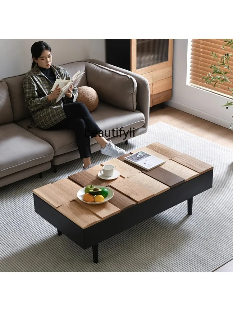 North American Black Walnut Pure Solid Wood Tea Table Simple Square Storage Log Designer Tea Table Living Room Storage