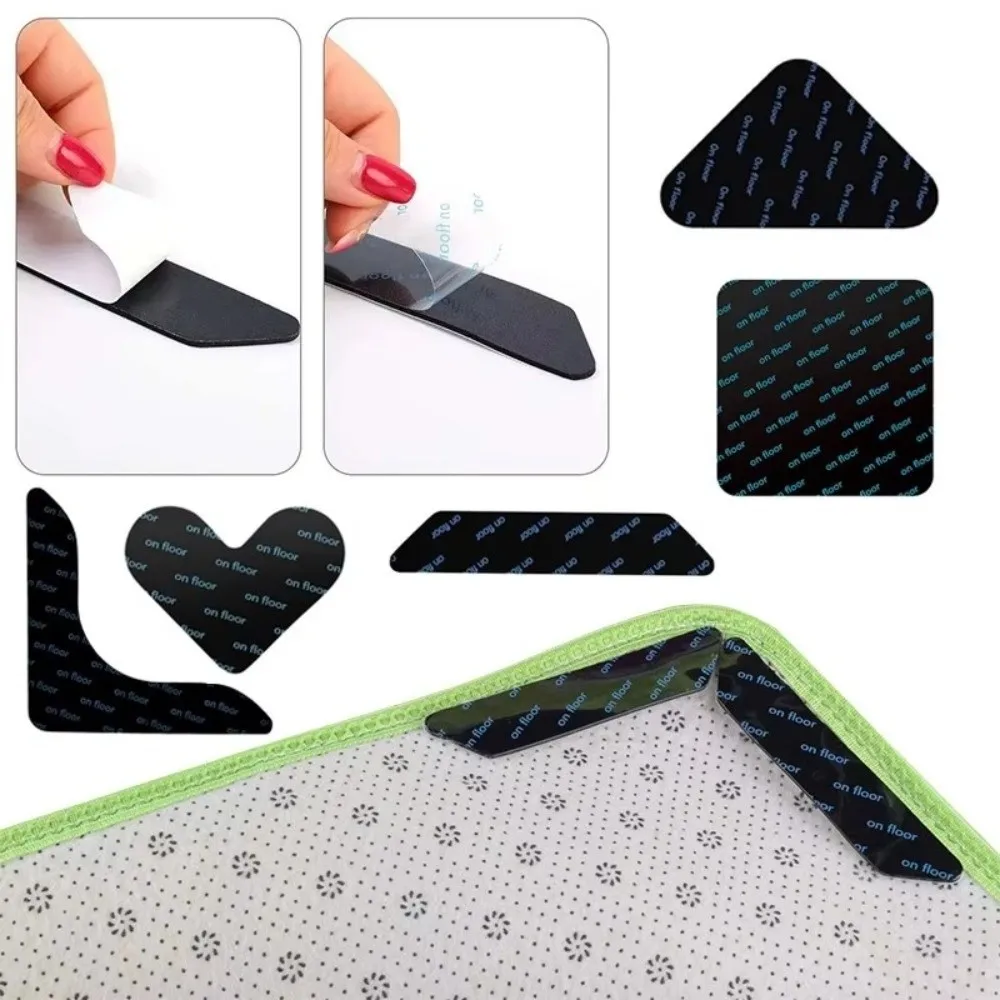 4Pcs Strong Adhesive Non-slip Carpet Stickers Reusable Traceless Self Adhesive Rug Stickers Washable Mult Shapes Carpet Tape
