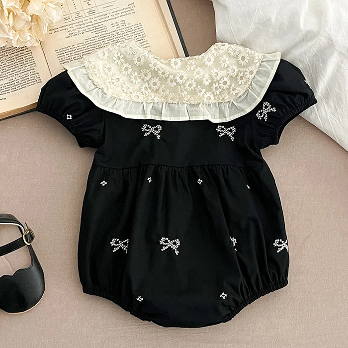 2025 neue Sommer Neugeborenen Baby Mädchen Strampler 0-24 M Baby Mädchen Kleidung Spitze Kragen Baumwolle Stickerei Bogen kleinkind Baby Mädchen Overall – Detail 8