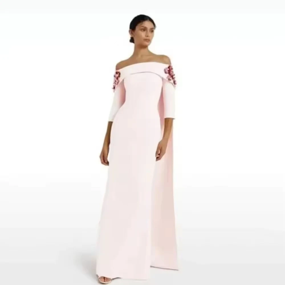 

Customized Saudi Arabia Soft Satin Prom Dresses Half Sleeves Evening Dresses Beaded Floor Length Formal Occasion Party Dress