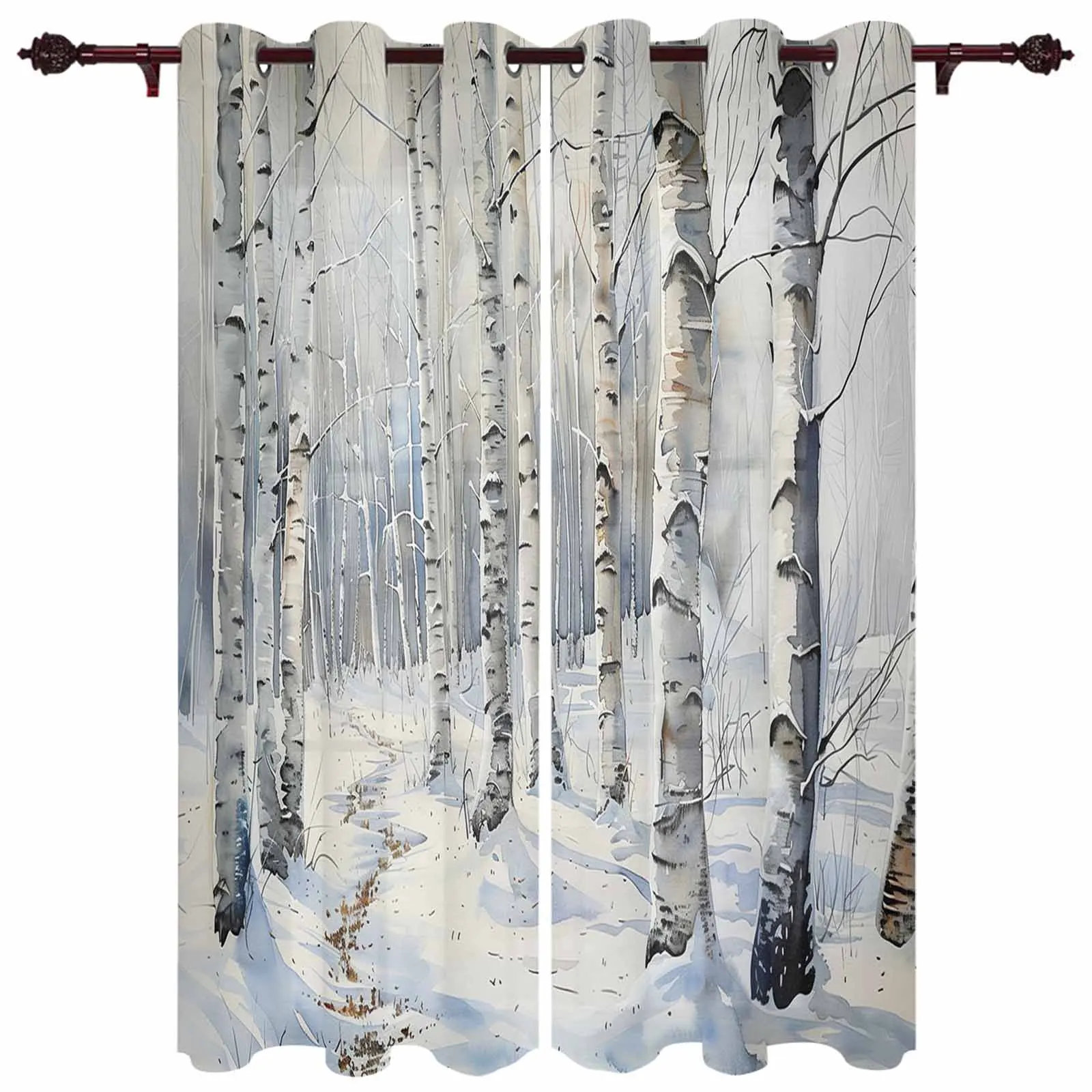 

Birch Trees In Winter Snow Windows Curtains Living Room Luxury Decor Christmas Curtains Bedroom Kitchen Window Drapes