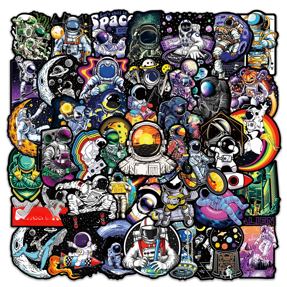 10/25/50pcs Cool Outerspace Astronaut Graffiti Stickers for DIY Scrapbooking Suitcase Phone Laptop Skateboard Helmet