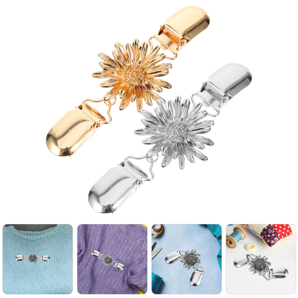 2pcs Shawl Clip Metal Cardigan Clasp Flower Design Clothes Fastener For Women Scarf Sweater Shawl Fixing Clip Clothing