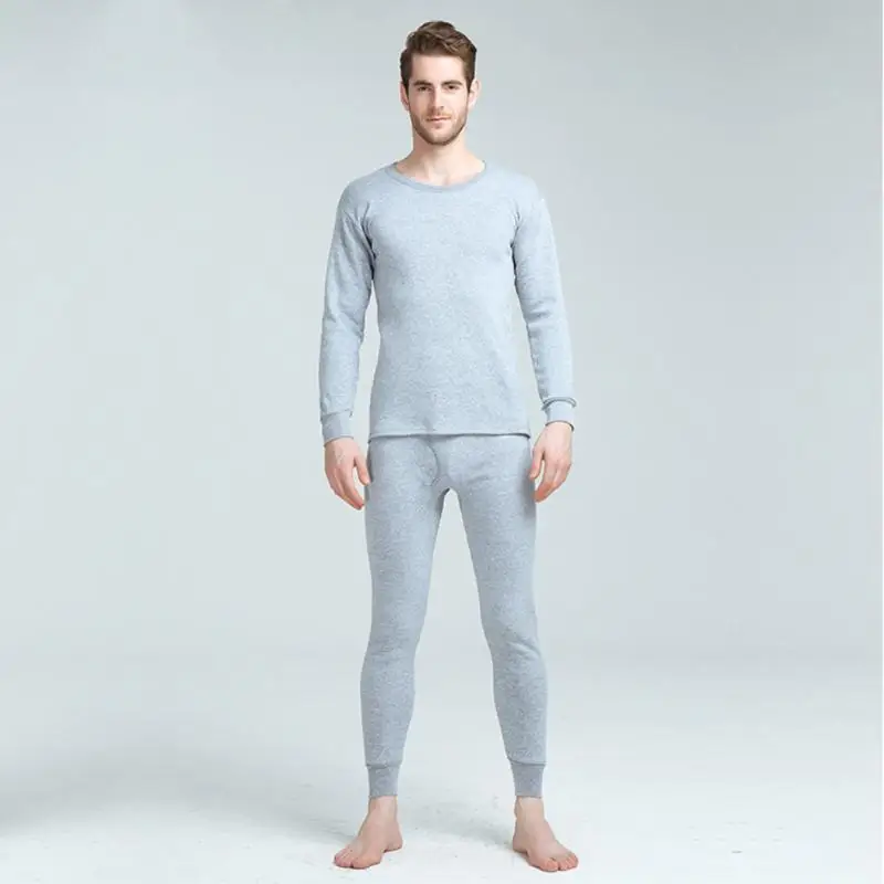 2023 Men Winter Thermal Underwear Set Seamless Solid Color Long Johns Suit Male Warm Round Neck Tops+Pants Long Trousers Suit