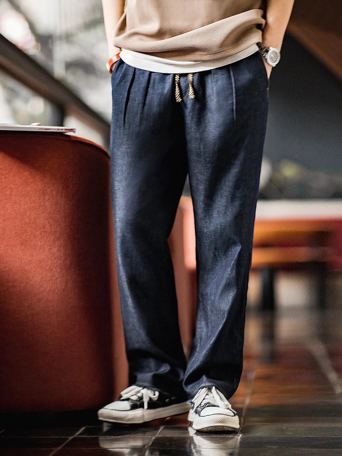 

Американские повседневные джинсы Maden из ледяной кожи, мужские свободные прямые длинные брюки, осенний сезон, хлопок, полиэстер, лиоцелловое волокно