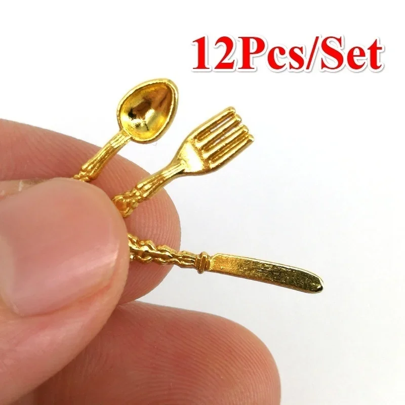 

12Pcs/Set 1:12 Dollhouse Miniature Accessories Fork Knife Soup Spoon Tableware Simulation Kitchen Food Furniture Desk Decoration