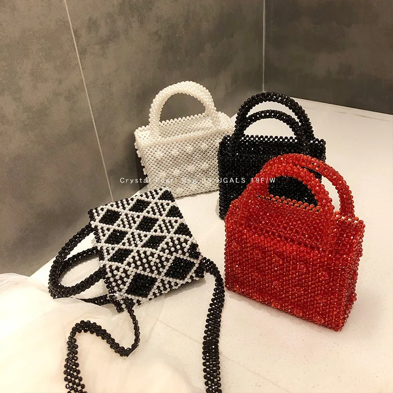 Diamond Bag Hand-woven Beaded Pearl Bag Crystal Bag One Shoulder Hand-held Stiletto Crossbody Bags for Women Luxury Designer