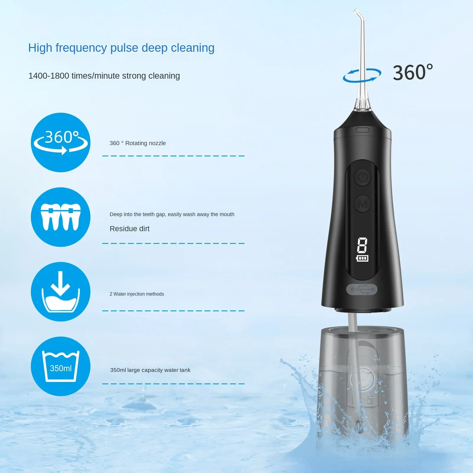 Powerful Oral Irrigator with Rechargeable Battery, Cordless and Portable Electric Water Flosser for Braces and Teeth