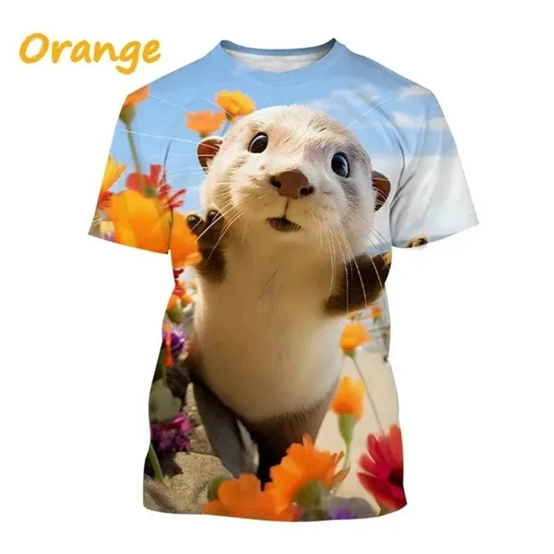 New Summer 3D Cute Animal Eurasian River Otter Printing T Shirt Lutra Lutra Graphic T-shirts For Men Funny Fashion Short Sleeves