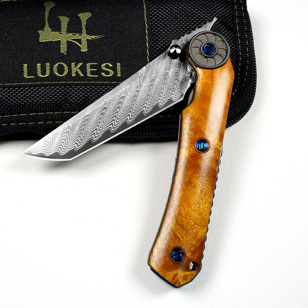Outdoor VG10 kern Damascus staal goud kamfer houten handvat zakmes jungle survival camping zelfverdediging draagbaar gereedschap