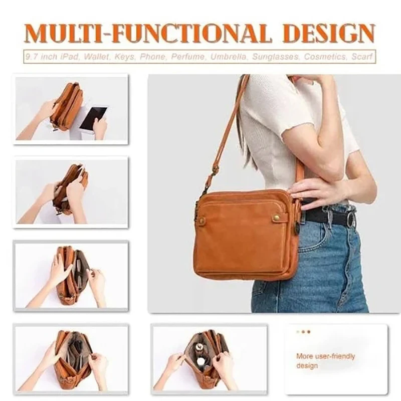 Vintage Three Layer Leather Messenger Designer Bags Luxury Large Capacity Multi Pockets Bodycross Bag Soft Surface Shoulder Bags