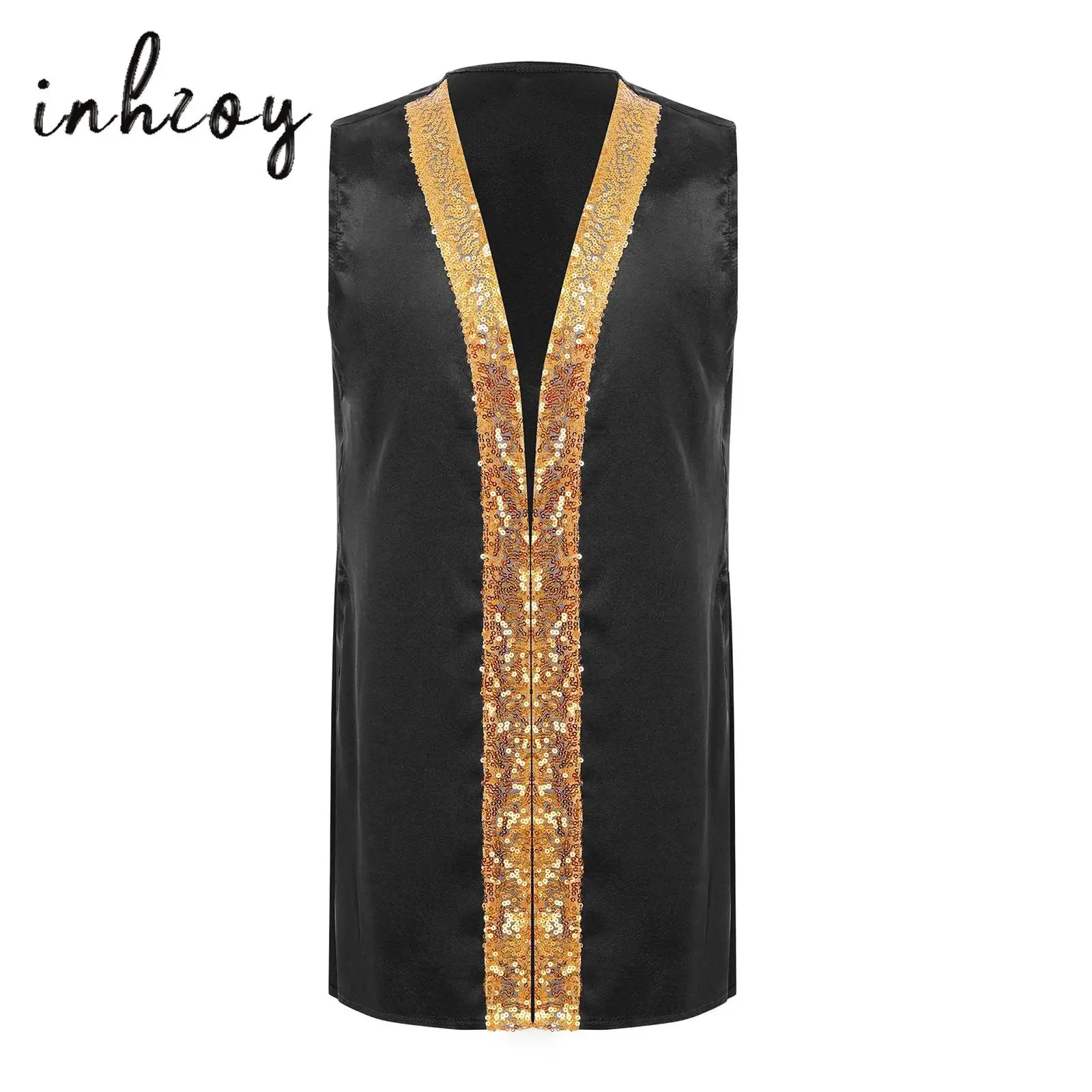 

Kids Boys Girls Praise Dance Top Satin Sleeveless Sides Split Shiny Sequins Worship Robe Halloween Theme Party Dress up Costume