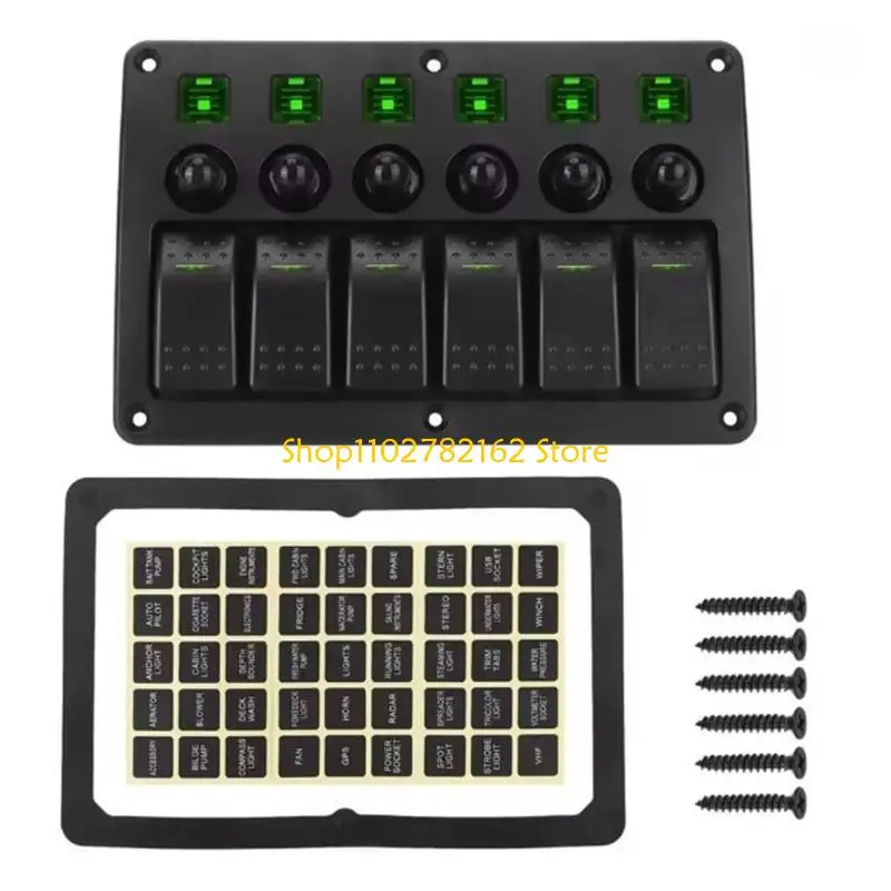 

547B 6 Gang Toggle Switches Aluminum Rocker Switches Panel for Car Marine Truck On Off Switches Panel with LED