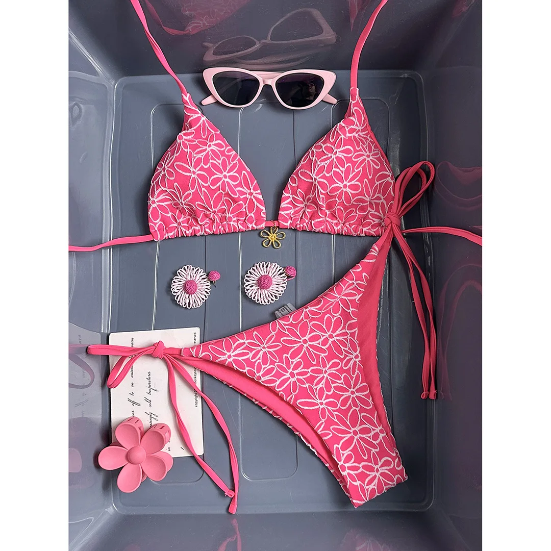 Blumenmuster, Neckholder, hoch geschnittene Beine, Bikini, Damen-Badebekleidung, zweiteiliger Bikini-Set, Badeanzug, Badebekleidung, Schwimmbekleidung V7127 – Detail 18