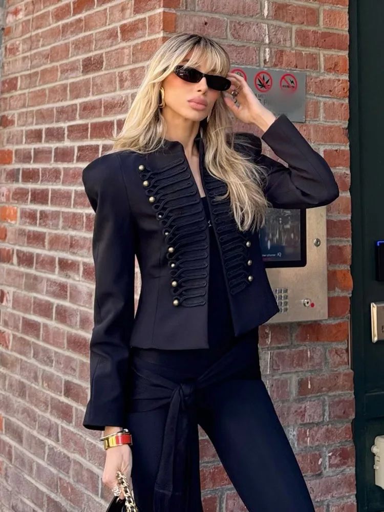 

Женский модный элегантный укороченный пиджак HH 2026 в стиле High Street, повседневный приталенный жакет с длинными рукавами и подплечниками, универсальный однотонный блейзер