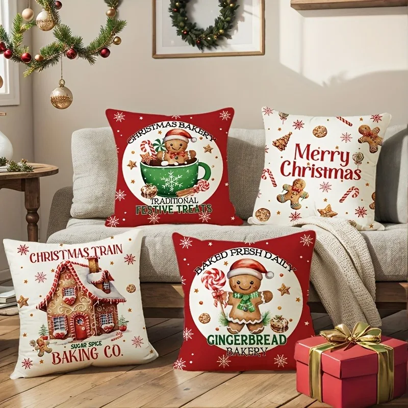 Christmas decoration pillowcase Gingerbread man candy Christmas stick pattern design sofa cushion suite home decoration