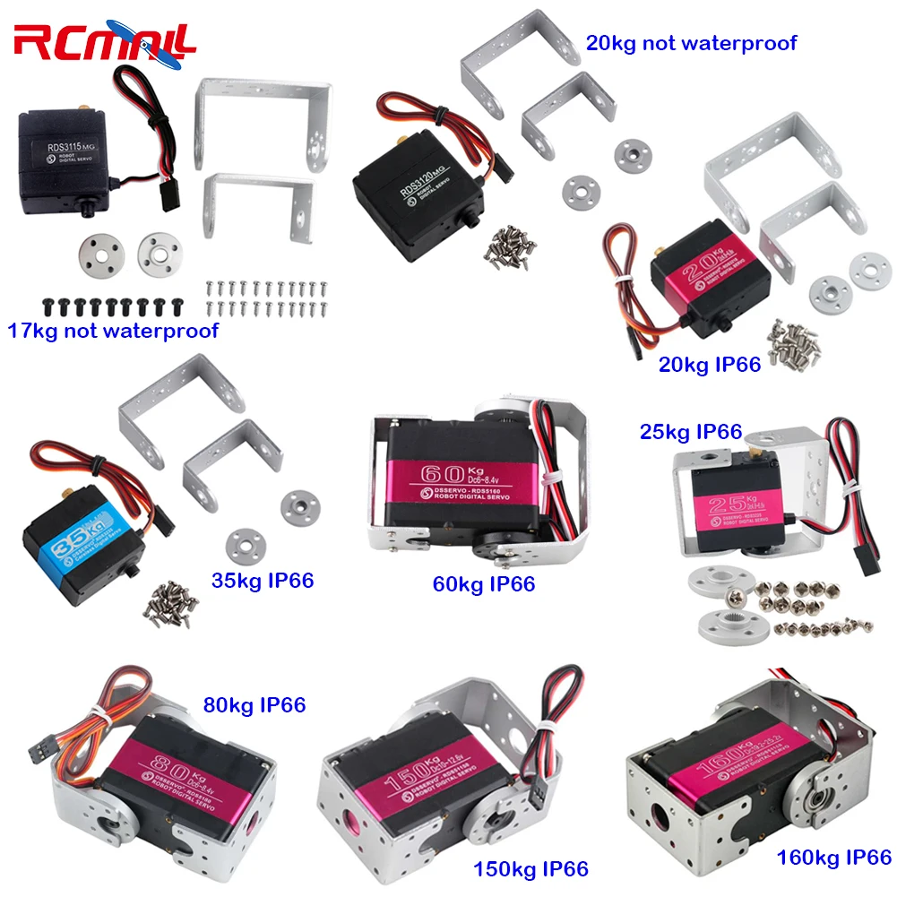 RCmall Digital Servo High Torque Metal Gear Double-shaft 180 270 Degree 17kg 20kg 35kg 150kg 160kg Robotic Servo for RC Robot