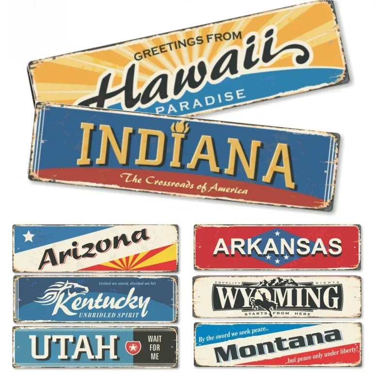 لافتة قصدير معدنية عتيقة SmartSign Arkansas State، ألومنيوم مقاوم للصدأ والحديد مع معطف شفاف، ديكور حائط قديم، متعدد الألوان