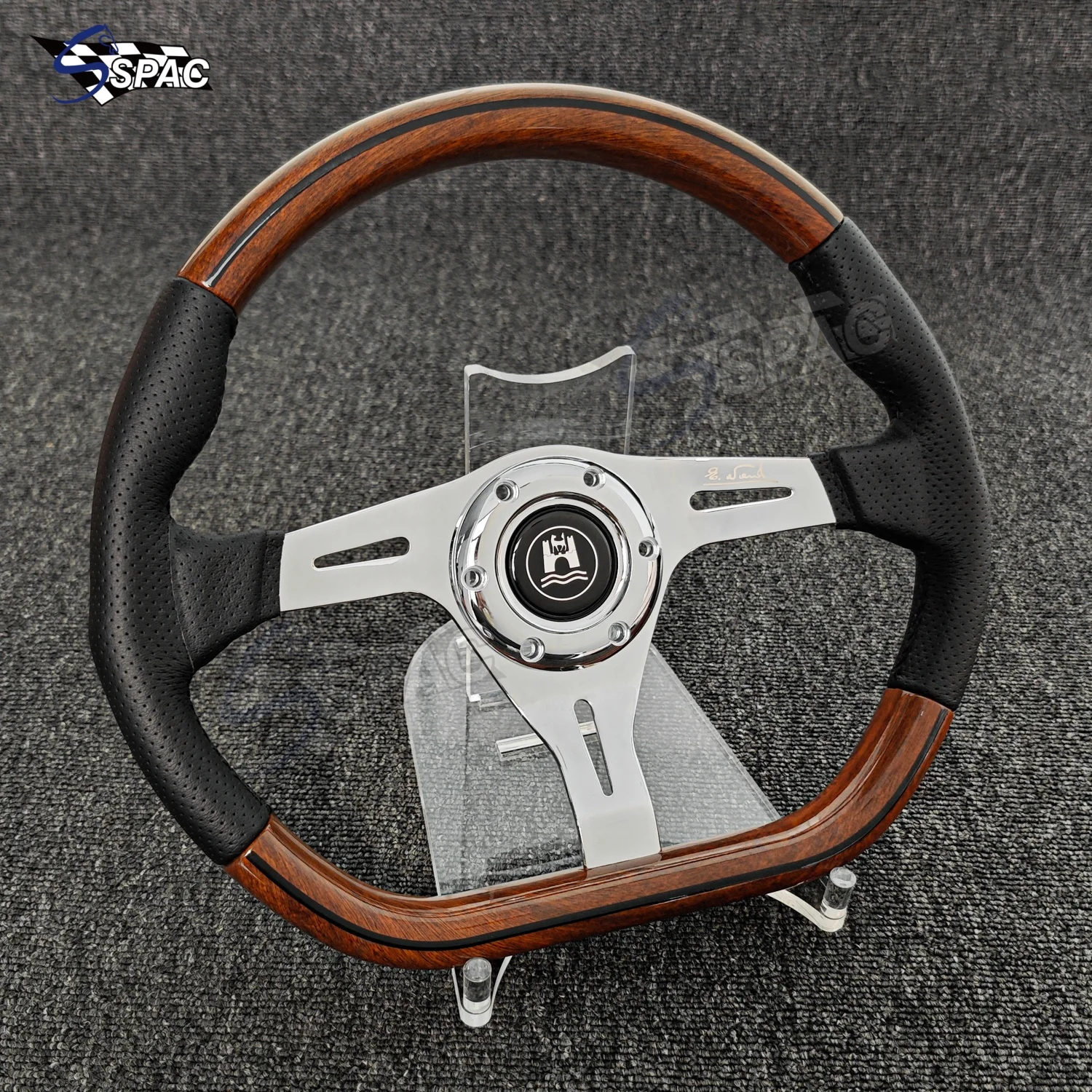 Volante de estilo clásico de madera de 14 pulgadas, volante de coche deportivo en forma de D