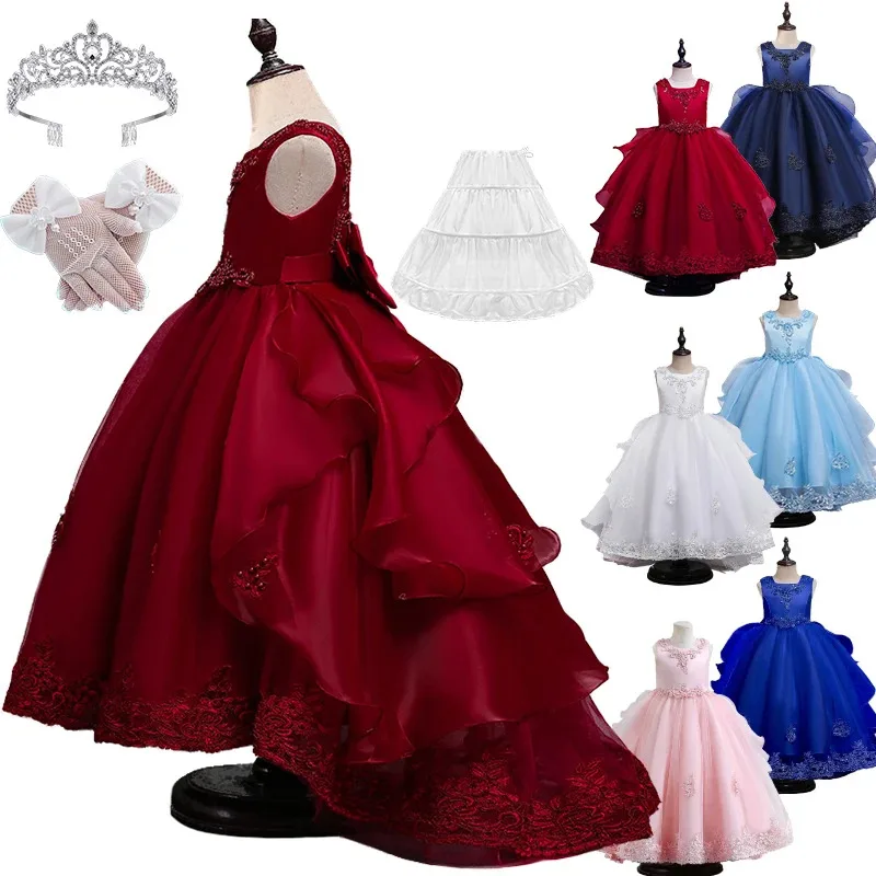 

Formal Occasion Girls Floor Length with Train Wedding Evening Cocktail Dresses Children's Stage Show Bridesmaid Graduation Dress