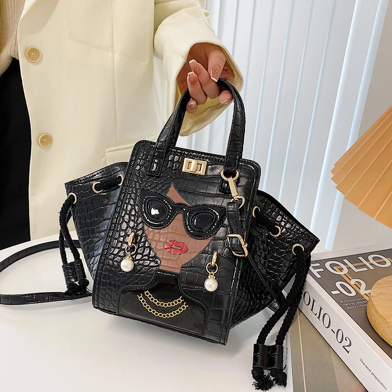 Cartoon Girl Handbag High Quality PU Leather Shoulder Bag for Women Pearl Crossbody Bag Designer Messenger Bag Female Satchel