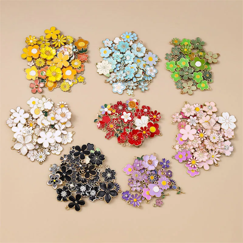 

10/20pcs Mix Colorful Random Enamel Flower Charms Pendants for Jewelry Making Drop Earrings Necklaces Bracelets DIY Crafts Gifts