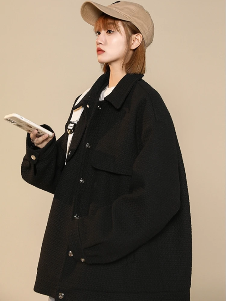 

Jackets Women Loose Single Breasted Turn Down Collar Coats Long Sleeve Autumn Warm Simple Temperament Fashion New Oversized 3XL
