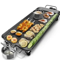 Electric Grill Pan Household Non-stick Smokless Indoor Barbecue Machine Chaffy Dish Double-flavor Hot Pot Parrilla Eléctrica